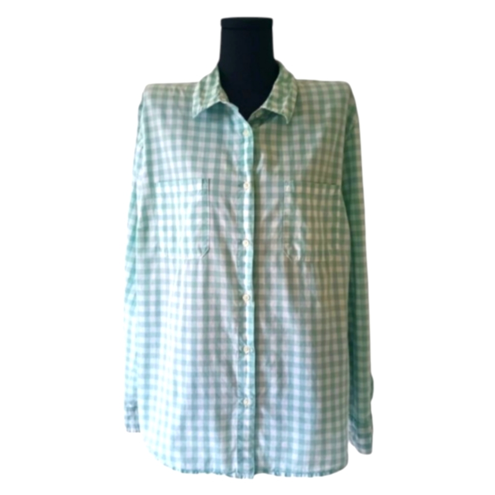 5/$25 Jocelyn Smith Collection Mint Green Checkered Button Down Shirt